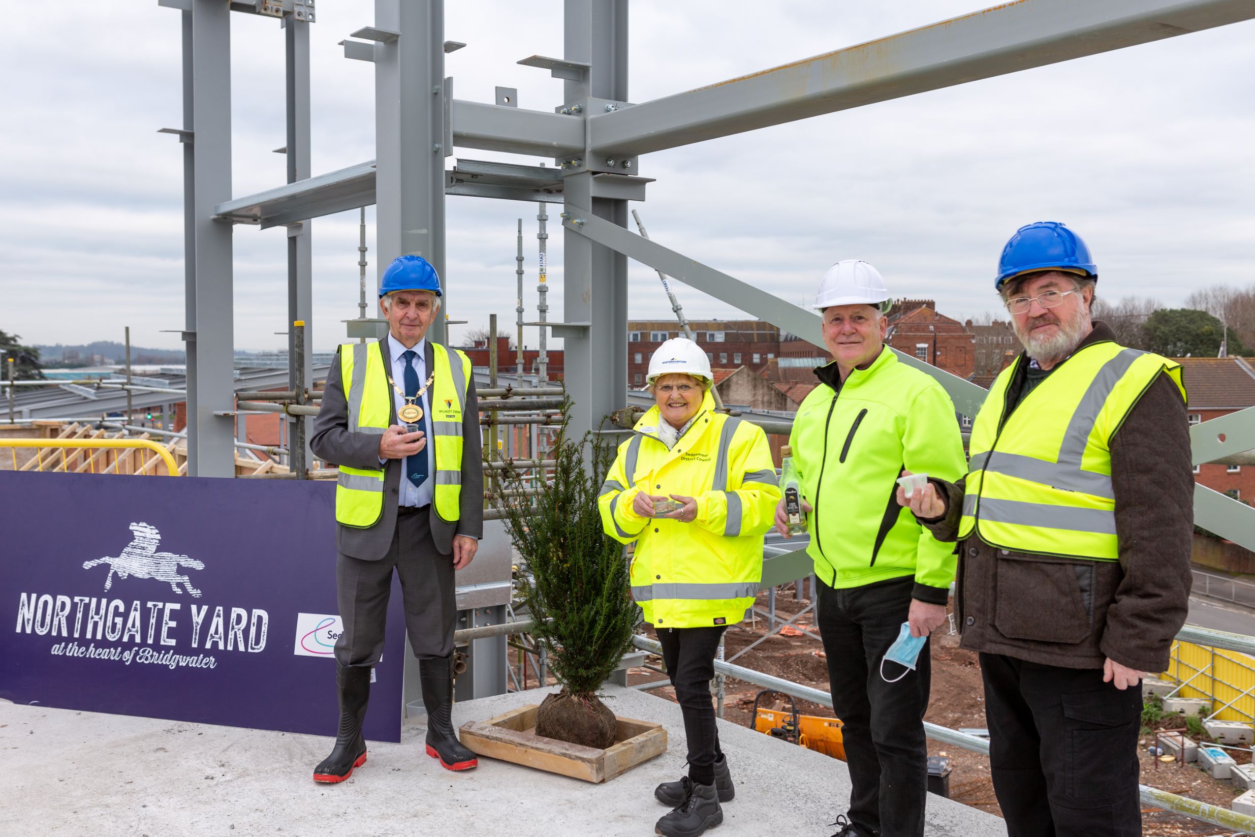 Cllrs Alan Bradford, Gill Slocombe, Mark Healy MBE and Brian Smedley with Ceremonial Yew Tree.jpg