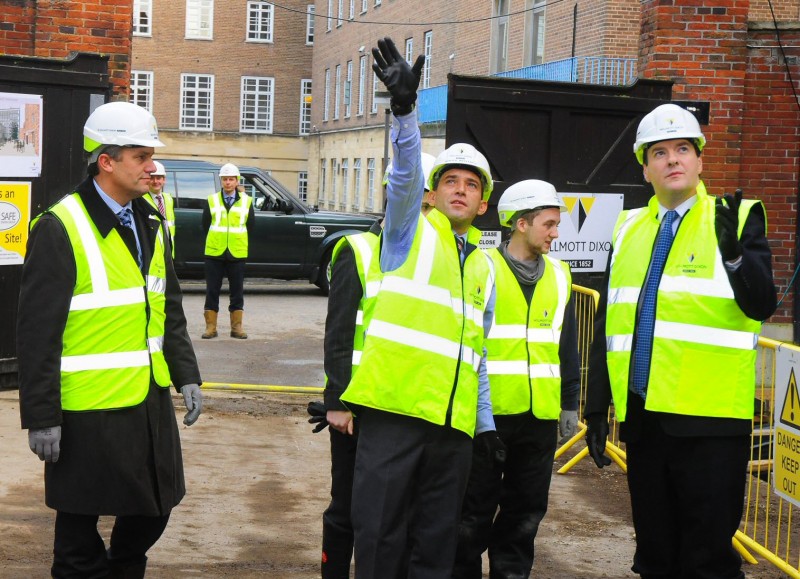 George Osborne with the Willmott Dixon team delivering new schools and jobs